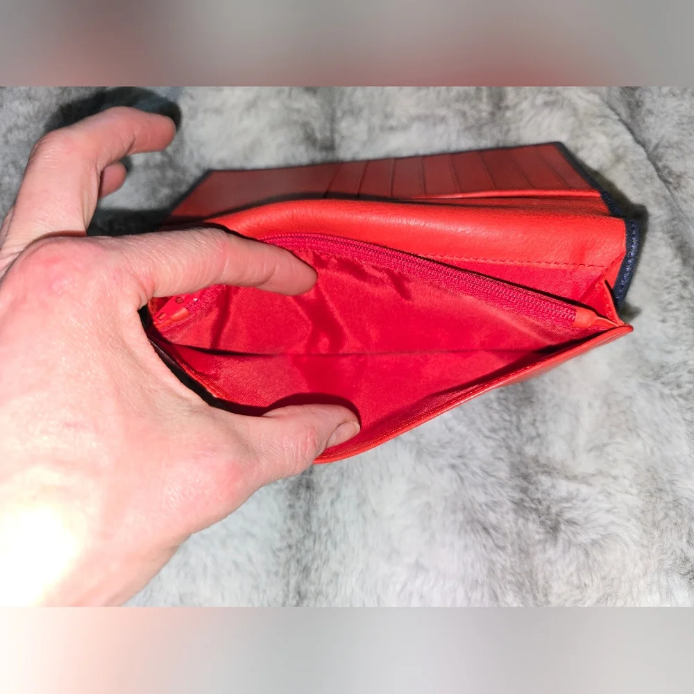 EUC Dior Authentic CD Bifold Navy With Red Leather Long Wallet‎